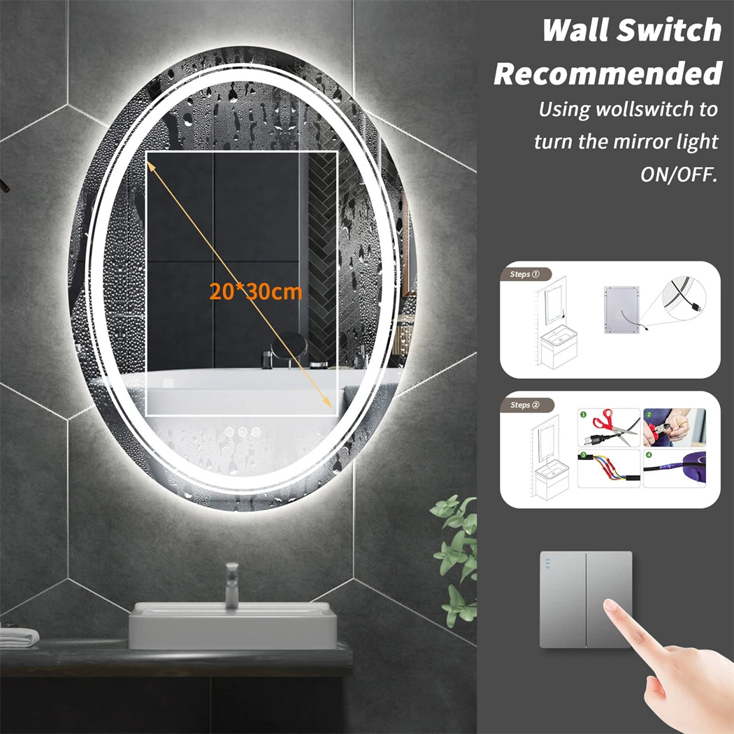 BORWART Oval LED Bathroom Mirror Anti Fog Backlit Front Light