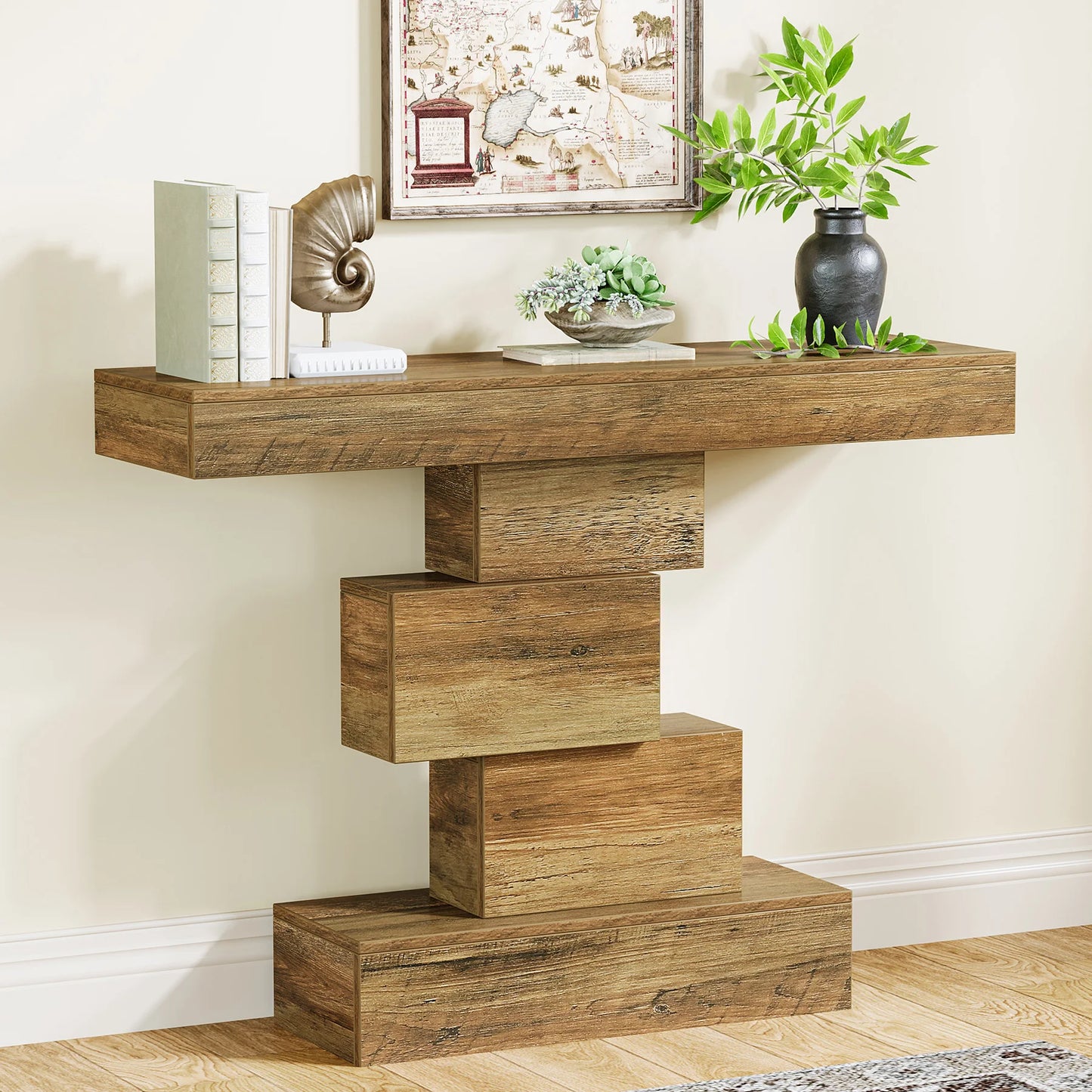 Tribesigns Farmhouse Console Table With Storage And Geometric Base