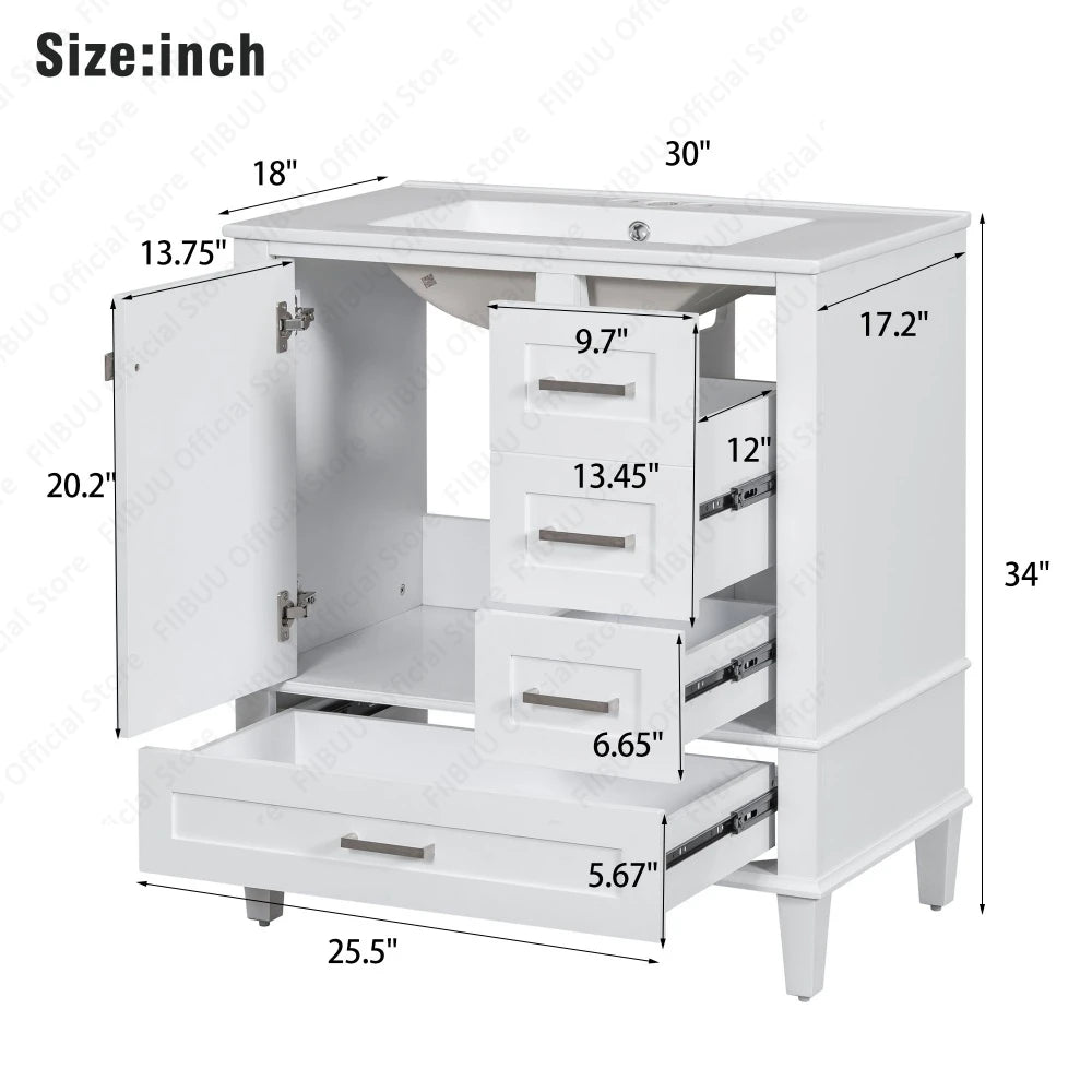 Slofy Solid Wood Bathroom Vanity With Sink And 3 Drawers