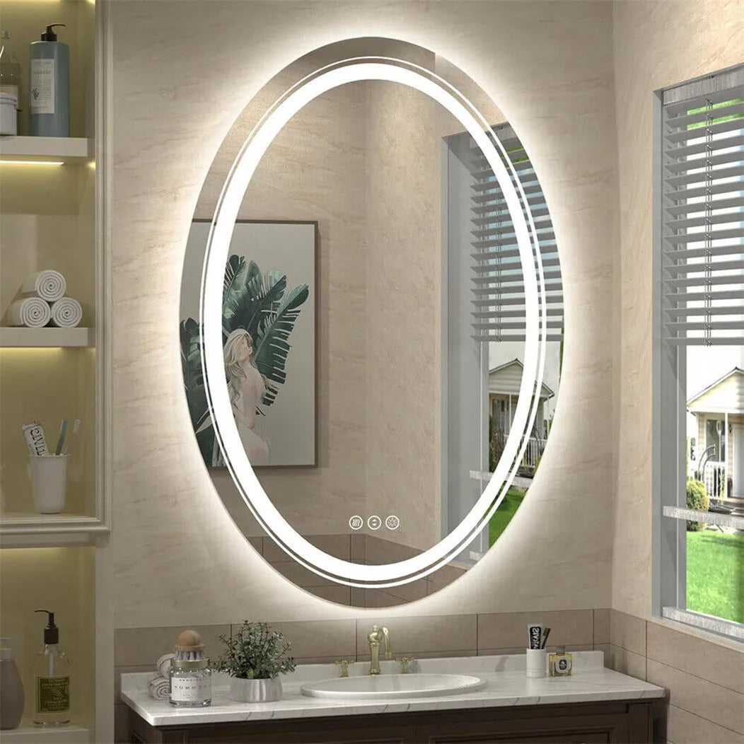 BORWART Oval LED Bathroom Mirror Anti Fog Backlit Front Light