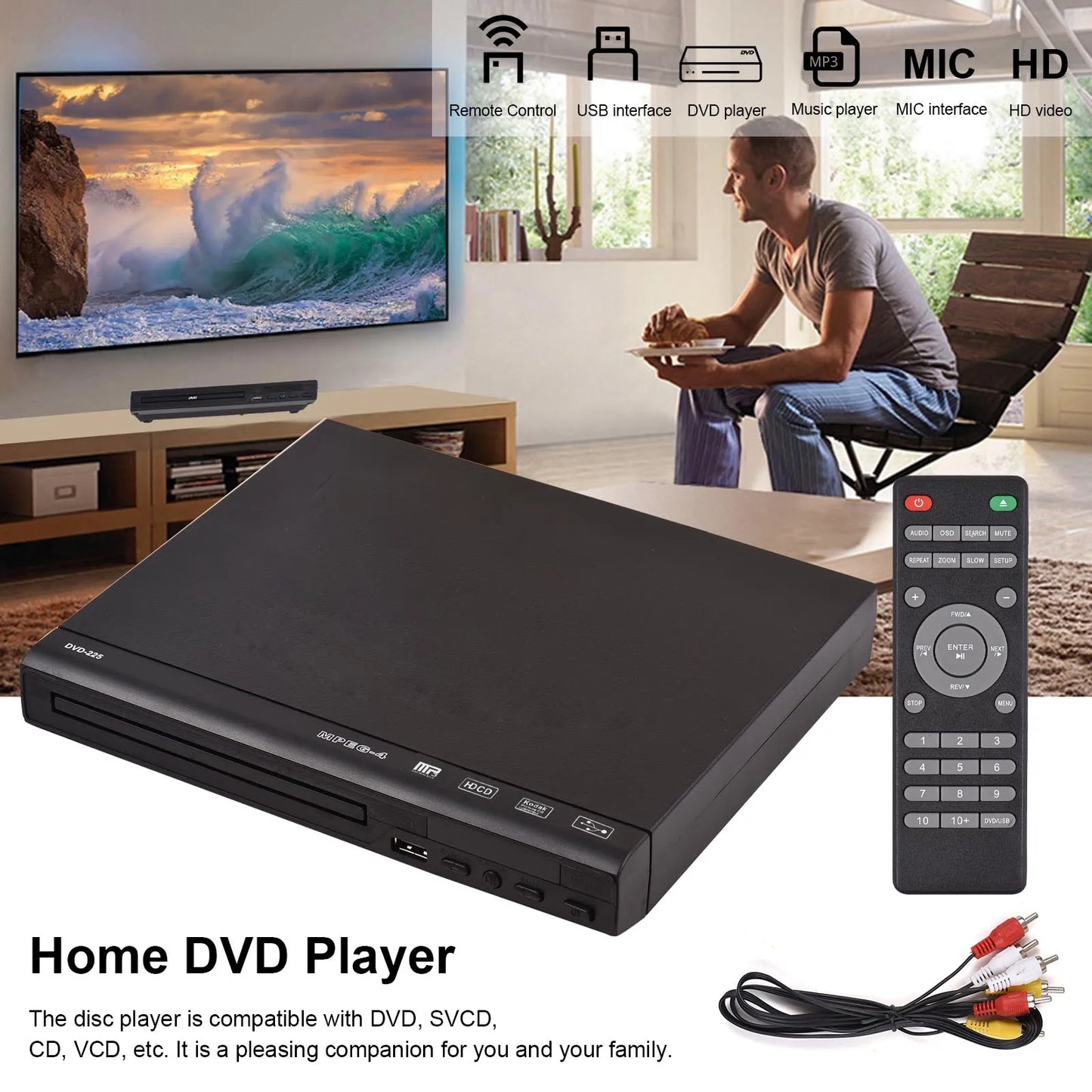 Arealer DVD225 CD DVD Player With Remote And AV Output