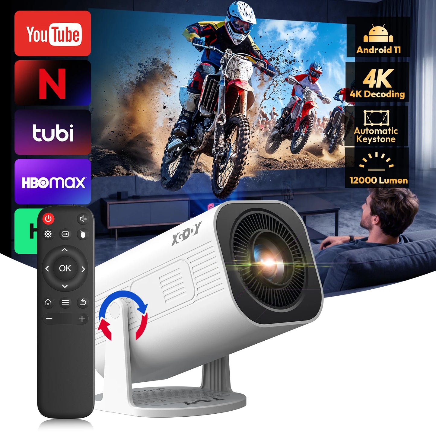 XGODY Portable 4K Projector With WiFi Bluetooth Android 11