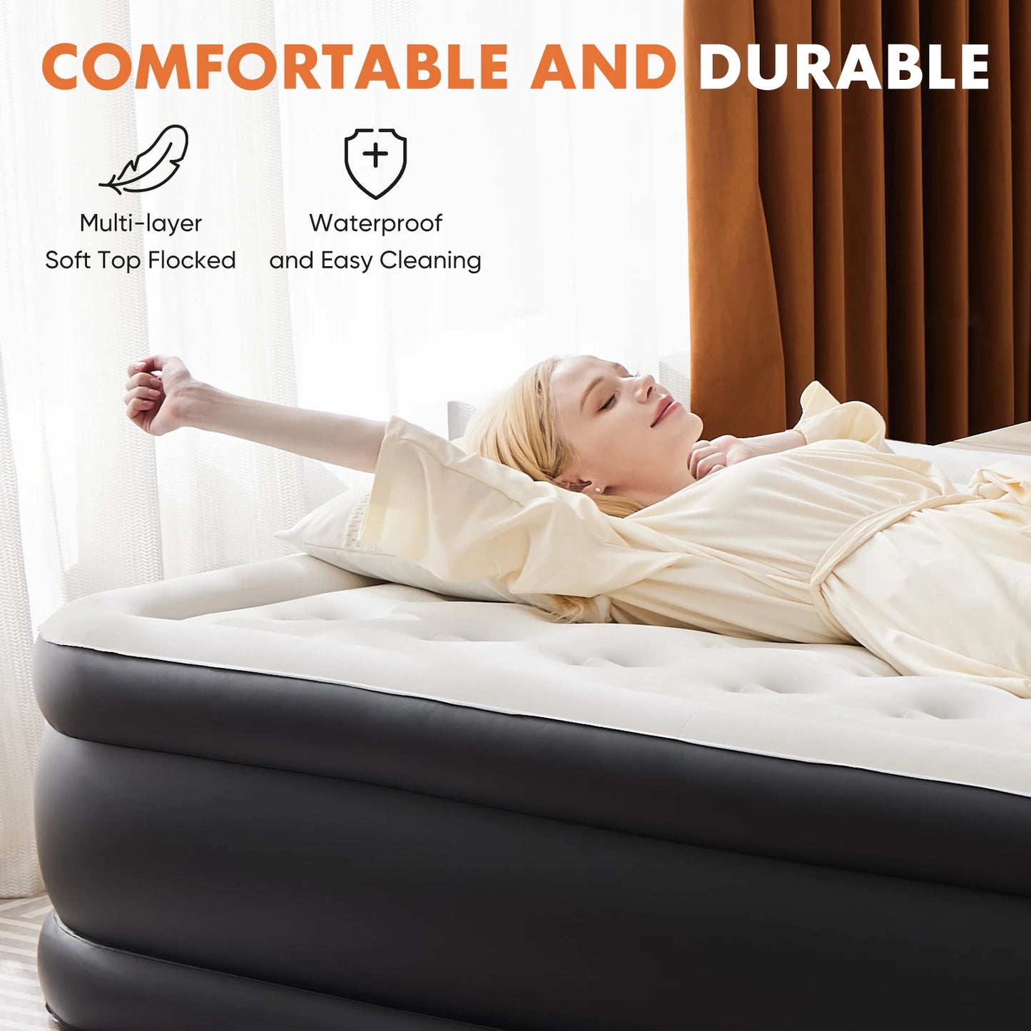 JHK Air Mattress With Non Slip Bottom For Home Use