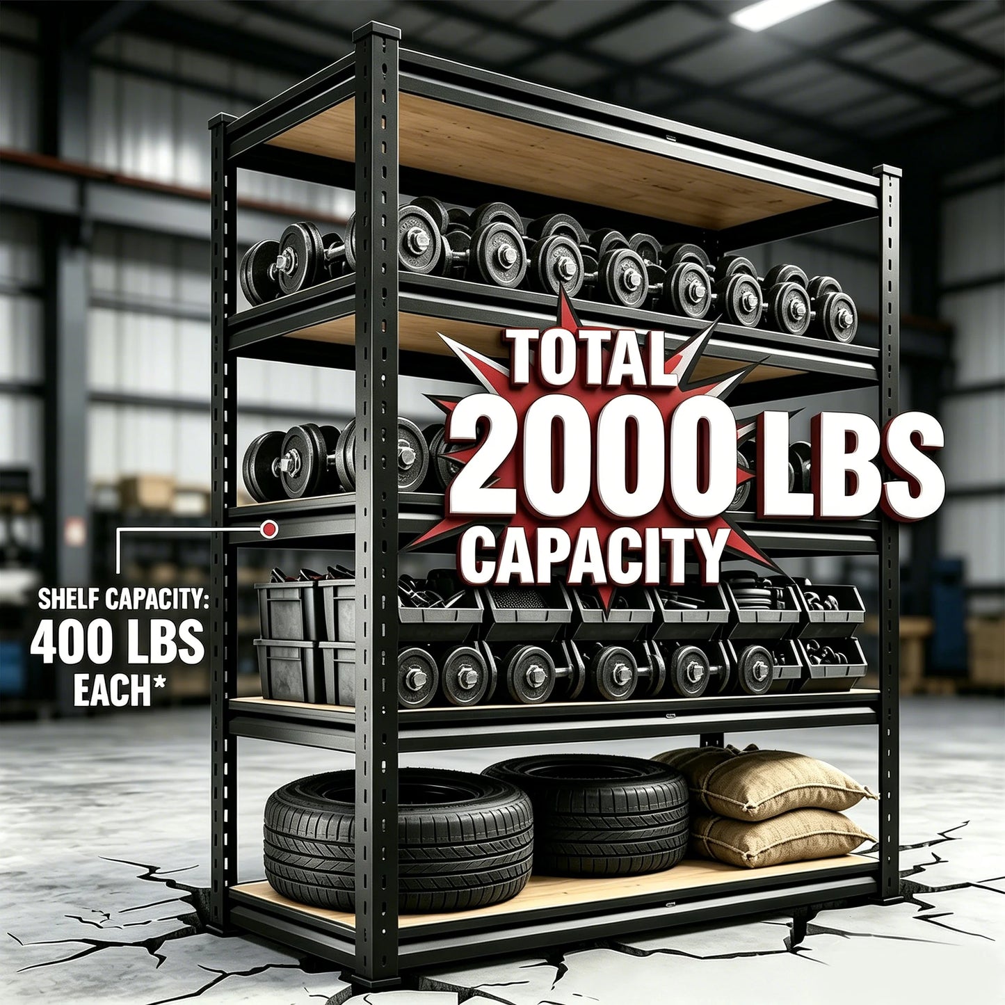 Heavy Duty Metal Storage Rack 5 Tier Adjustable Shelving Unit With MDF Board