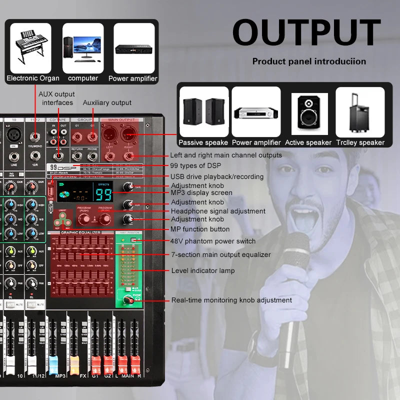 NXG EX12 12 Channel Audio Mixer With Bluetooth USB