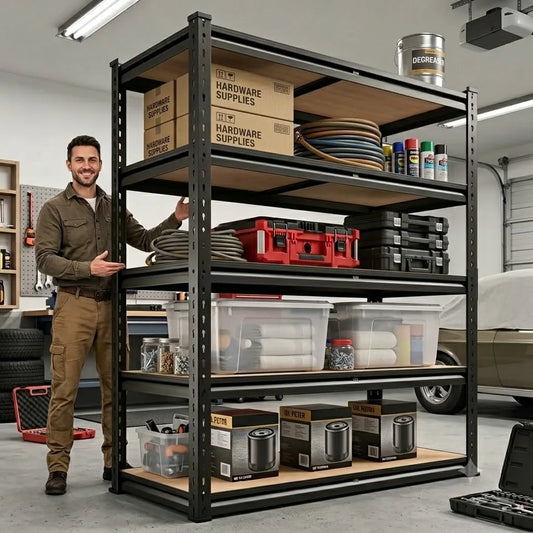 Heavy Duty Metal Storage Rack 5 Tier Adjustable Shelving Unit With MDF Board