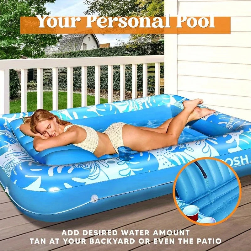 Joyfy Inflatable Suntan Pool Float With Drink Holders And Headrest