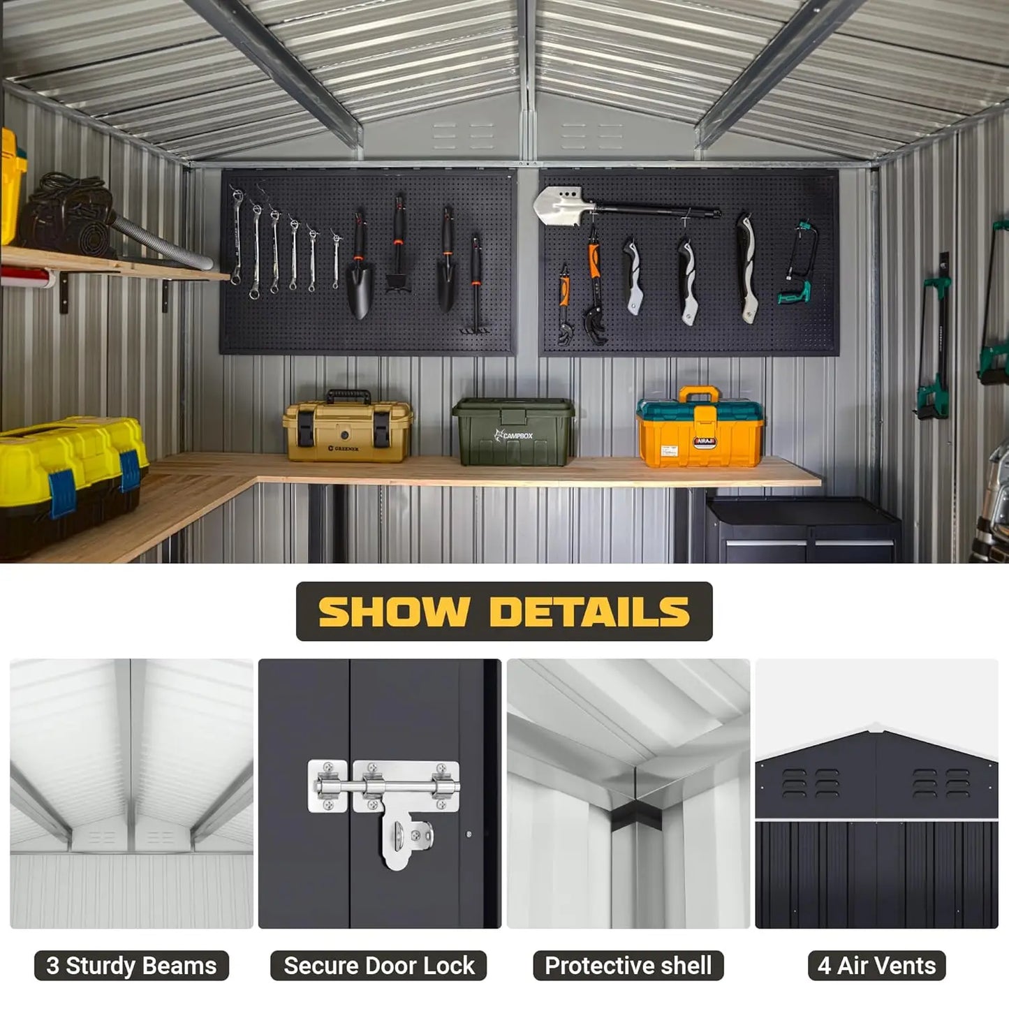 Outdoor Metal Storage Shed With Reinforced Frame Waterproof