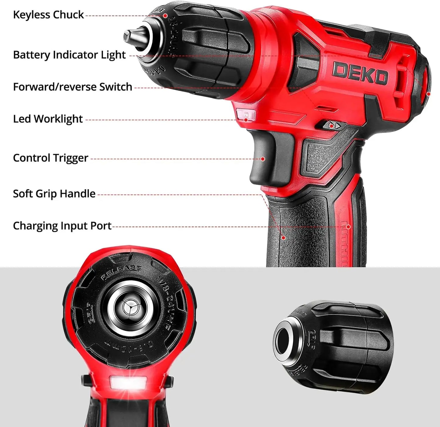 DEKO 8V Cordless Drill Tool Set 126 Piece Home Kit