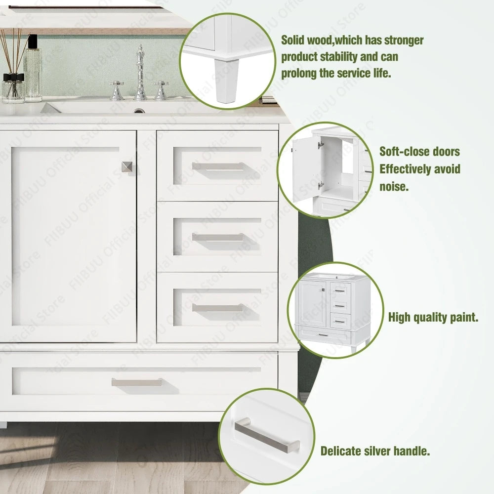 Slofy Solid Wood Bathroom Vanity With Sink And 3 Drawers