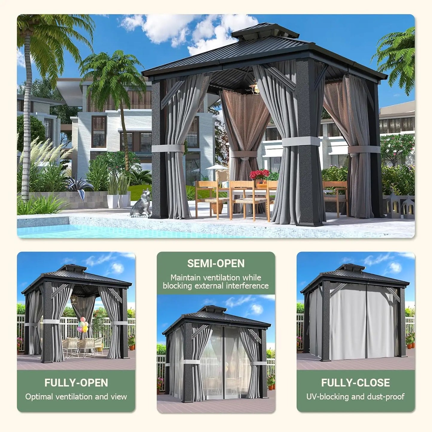 Hardtop Gazebo With Aluminum Frame And Steel Roof Outdoor Shelter