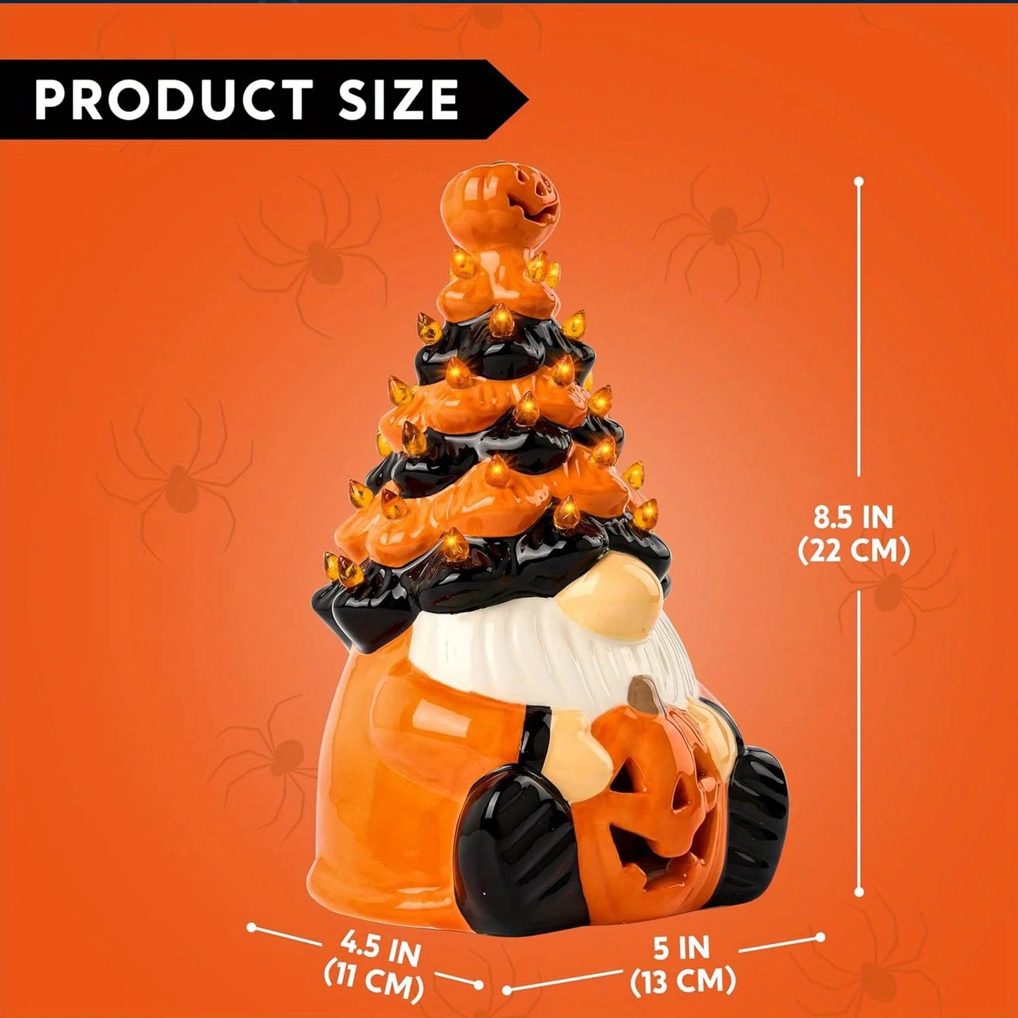 Battery Operated Halloween Pumpkin Gnome Ceramic Tree Led Tabletop Decor
