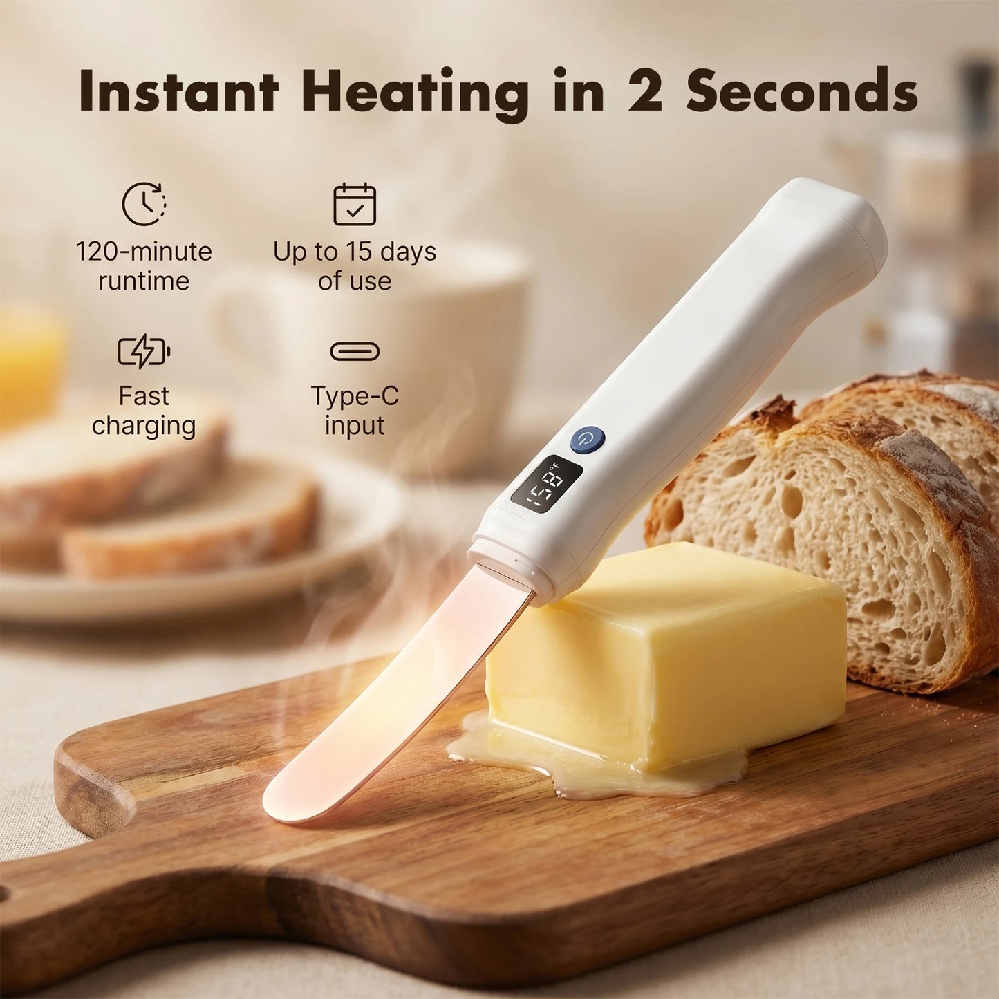 USB Rechargeable Heated Butter Knife Spreader For Cheese And Toast