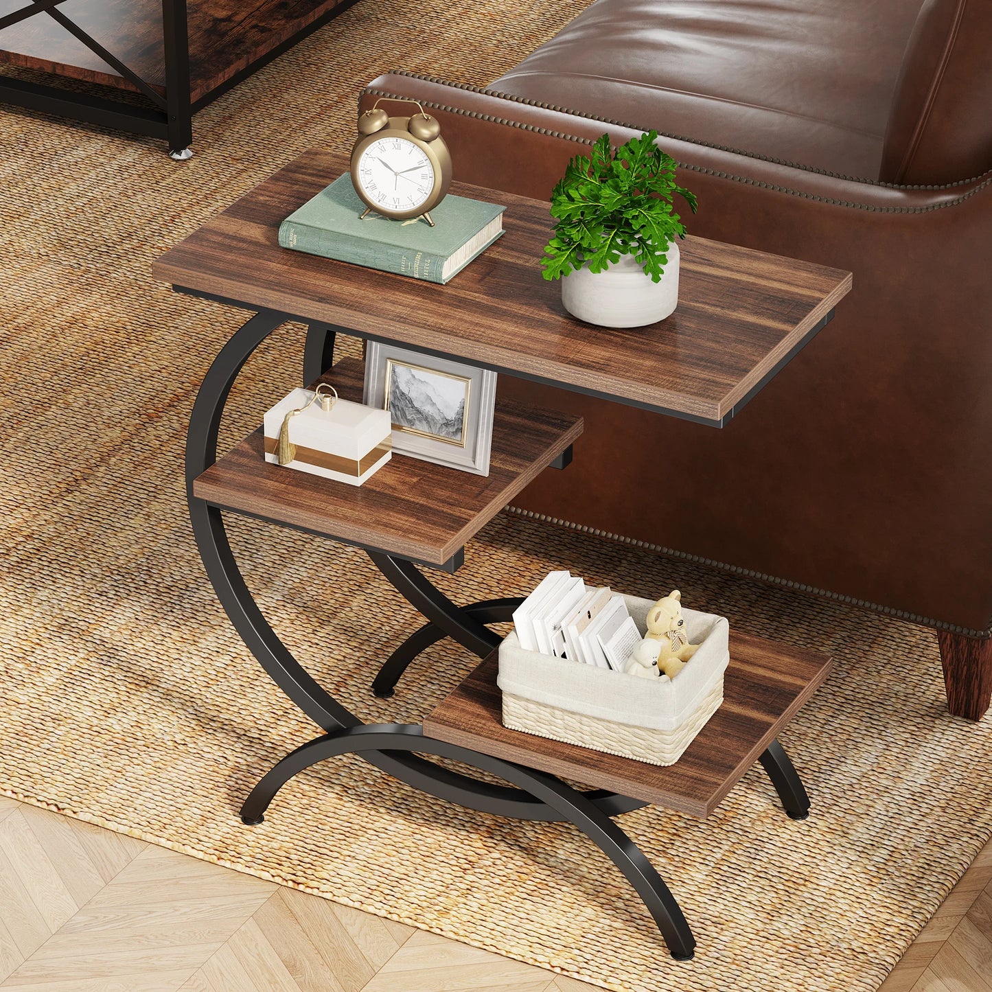 Tribesigns C-Shaped End Table Industrial Storage Sofa Side Table