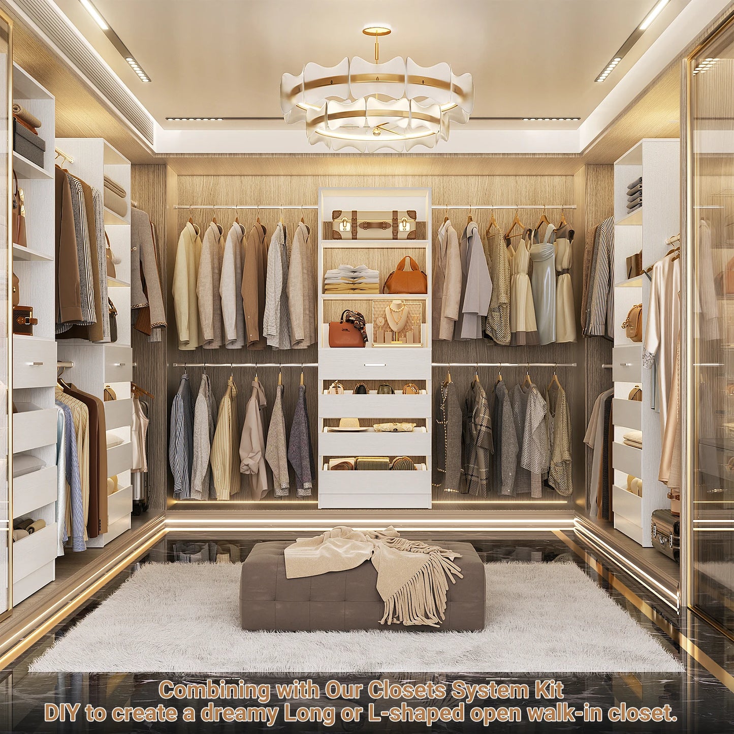 Aheaplus Modern Wooden Walk In Closet System Organizer