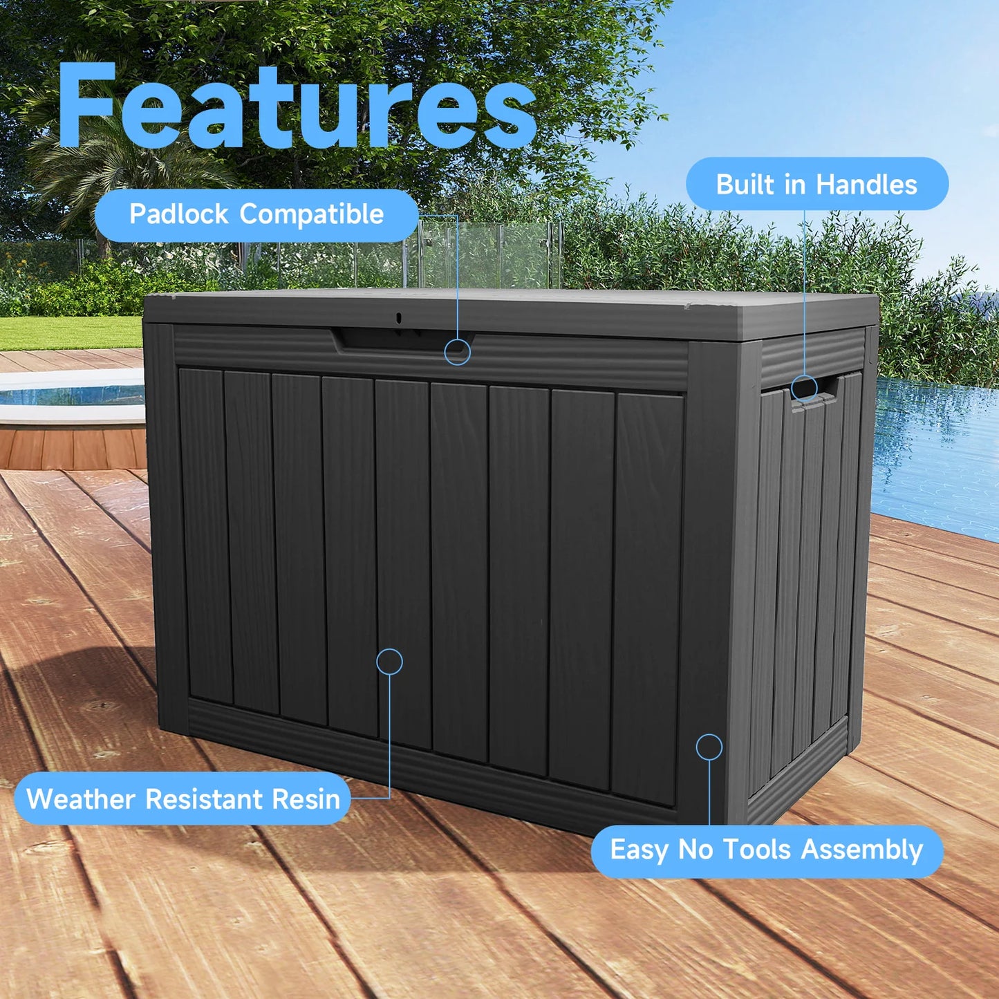 Weatherproof Outdoor Resin Deck Box Lockable Storage Container