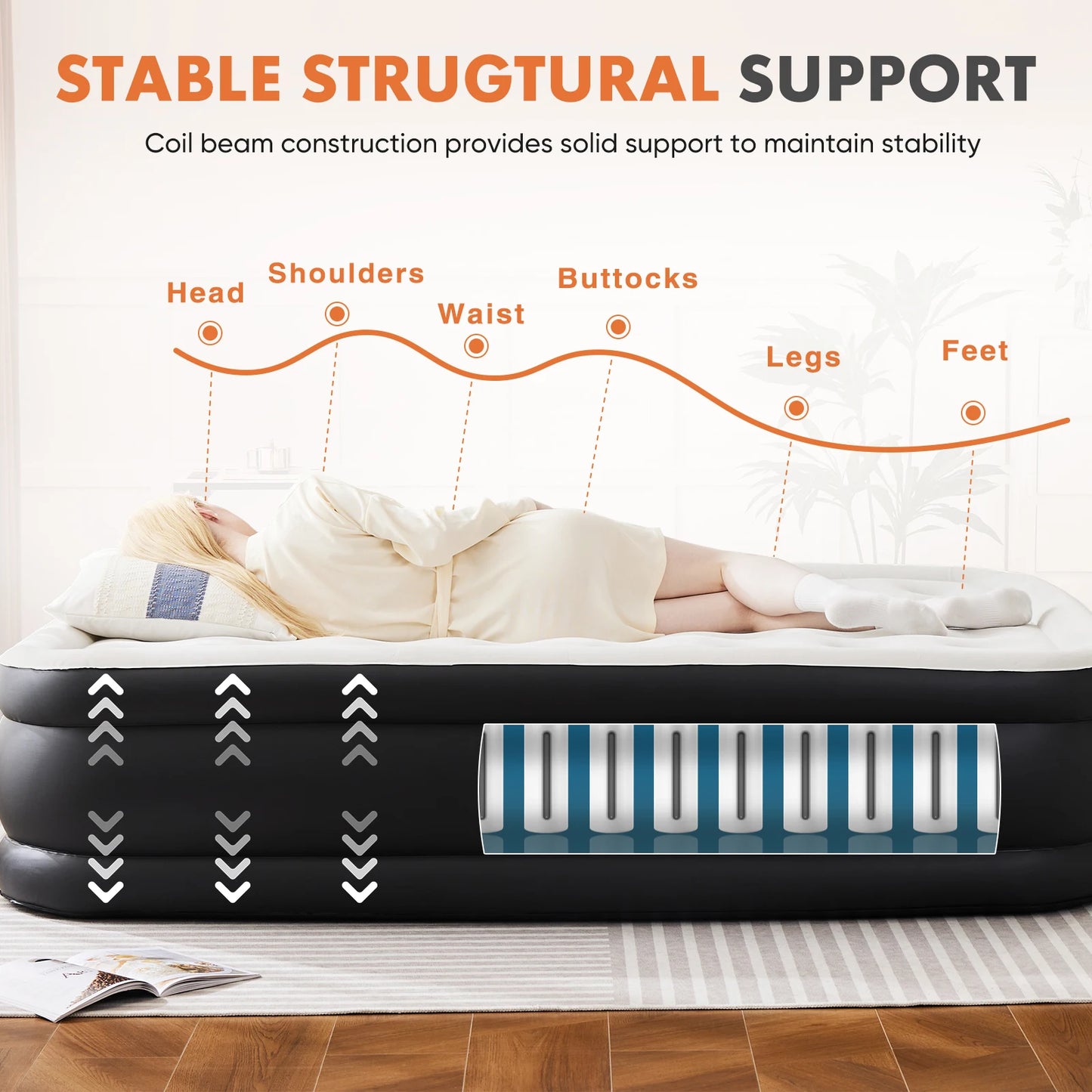 JHK Air Mattress With Non Slip Bottom For Home Use