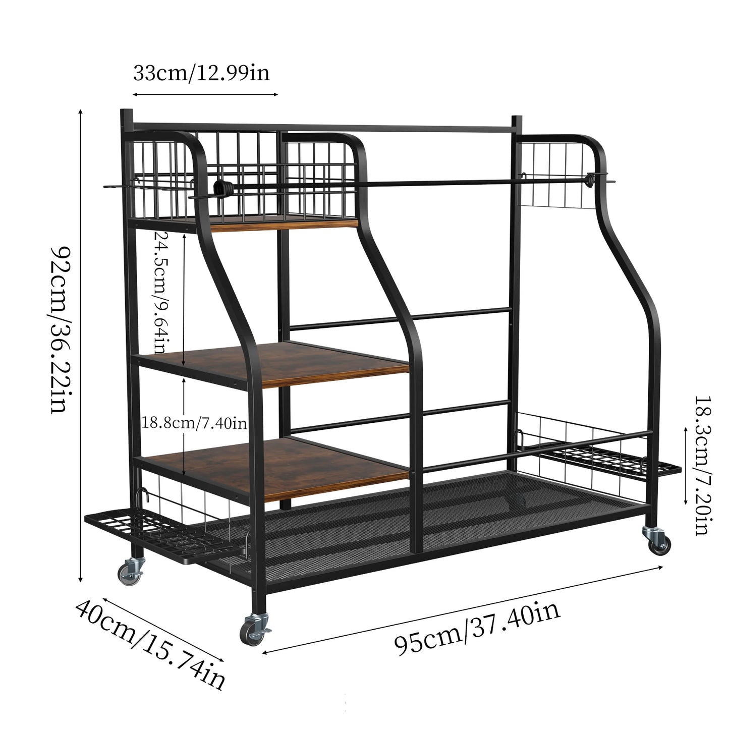 Metal Rolling Golf Bag Storage Organizer Rack With Three Shelves