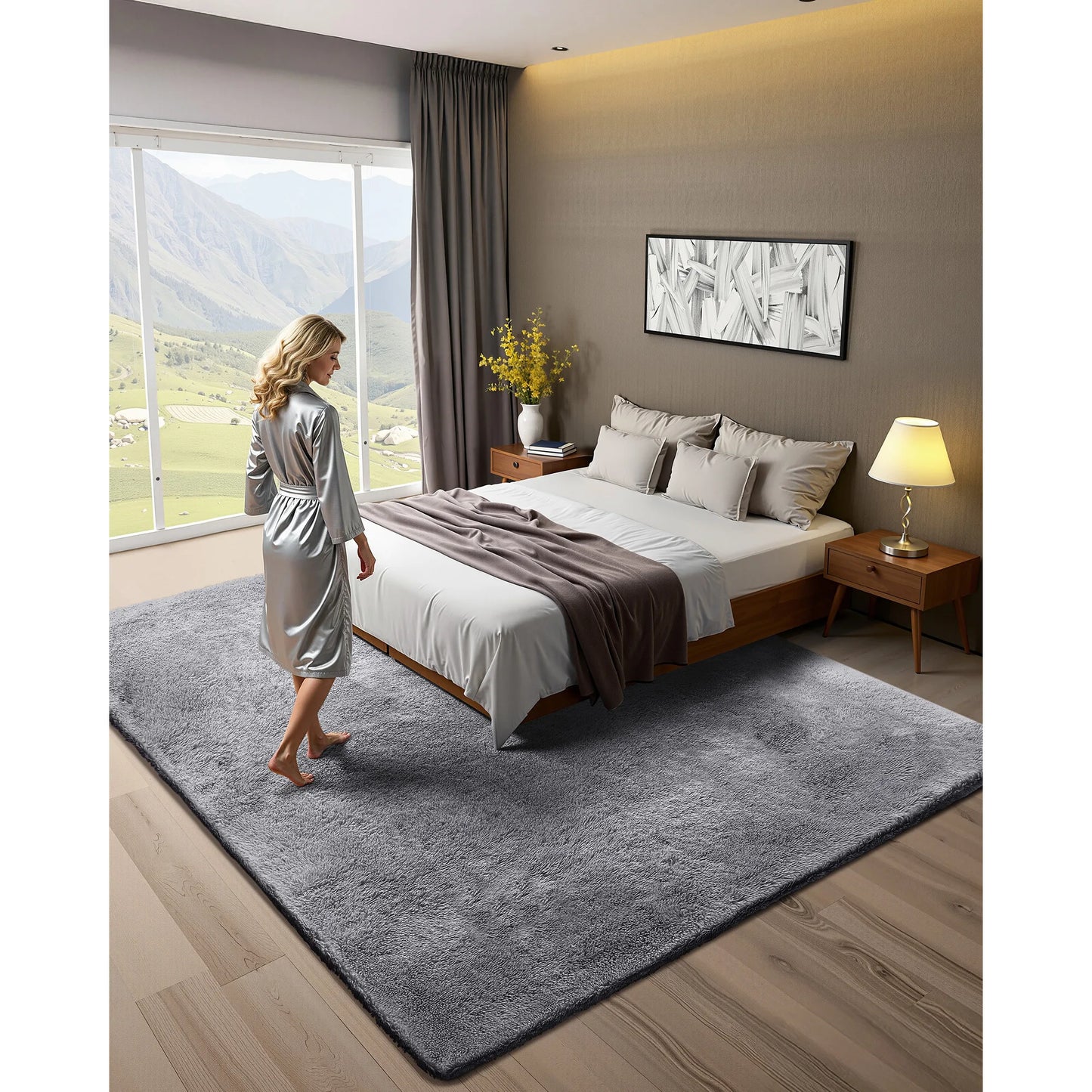Indoor Plush Area Rug Furry Shag 100 Percent Polyester For Living Room Bedroom