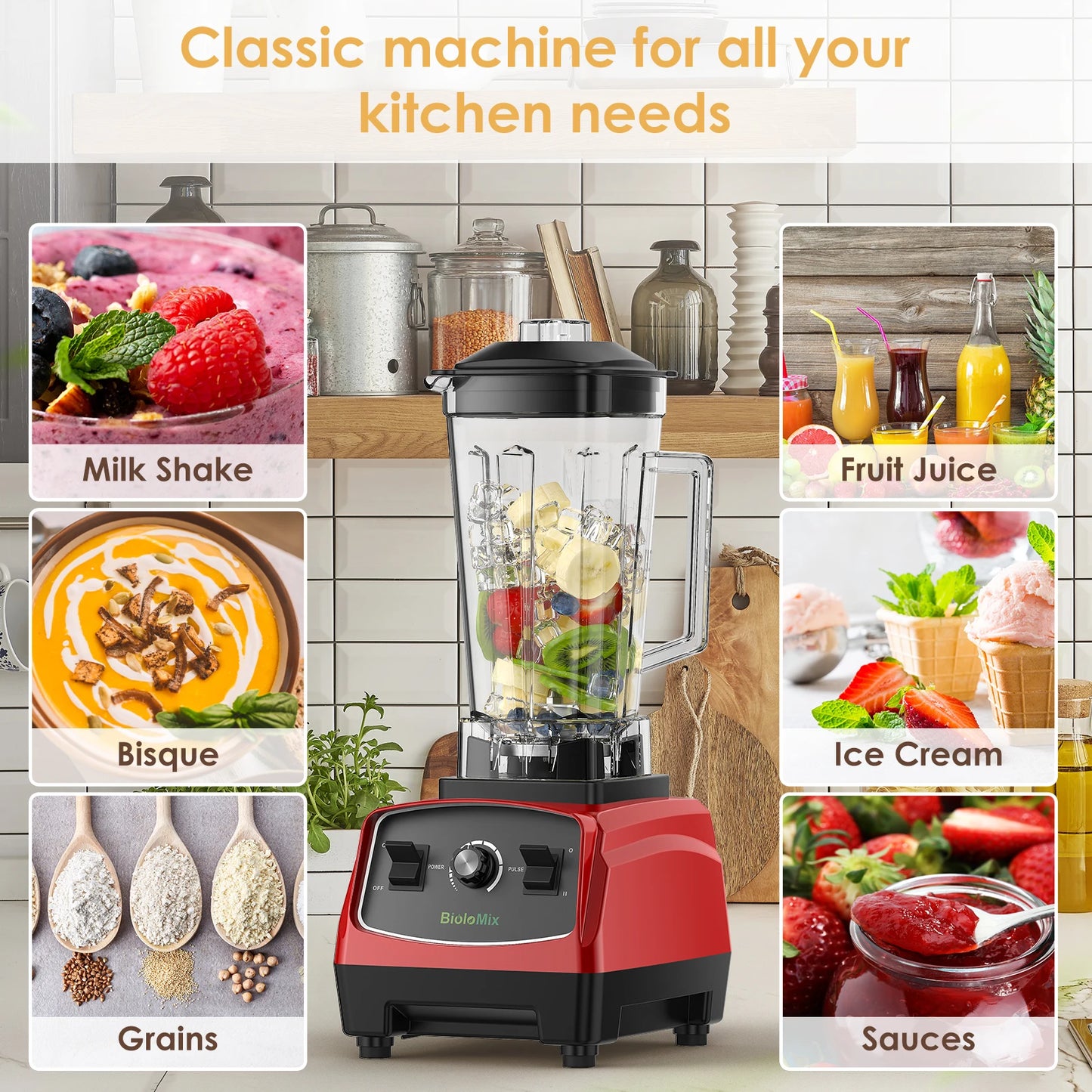 Biolomix BPA Free Blender Mixer Juicer 2200W Heavy Duty