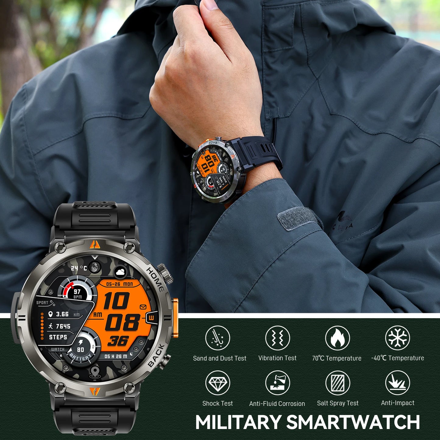 EIGIIS KE3 Bluetooth Smartwatch for Men Full Touch Health Monitor