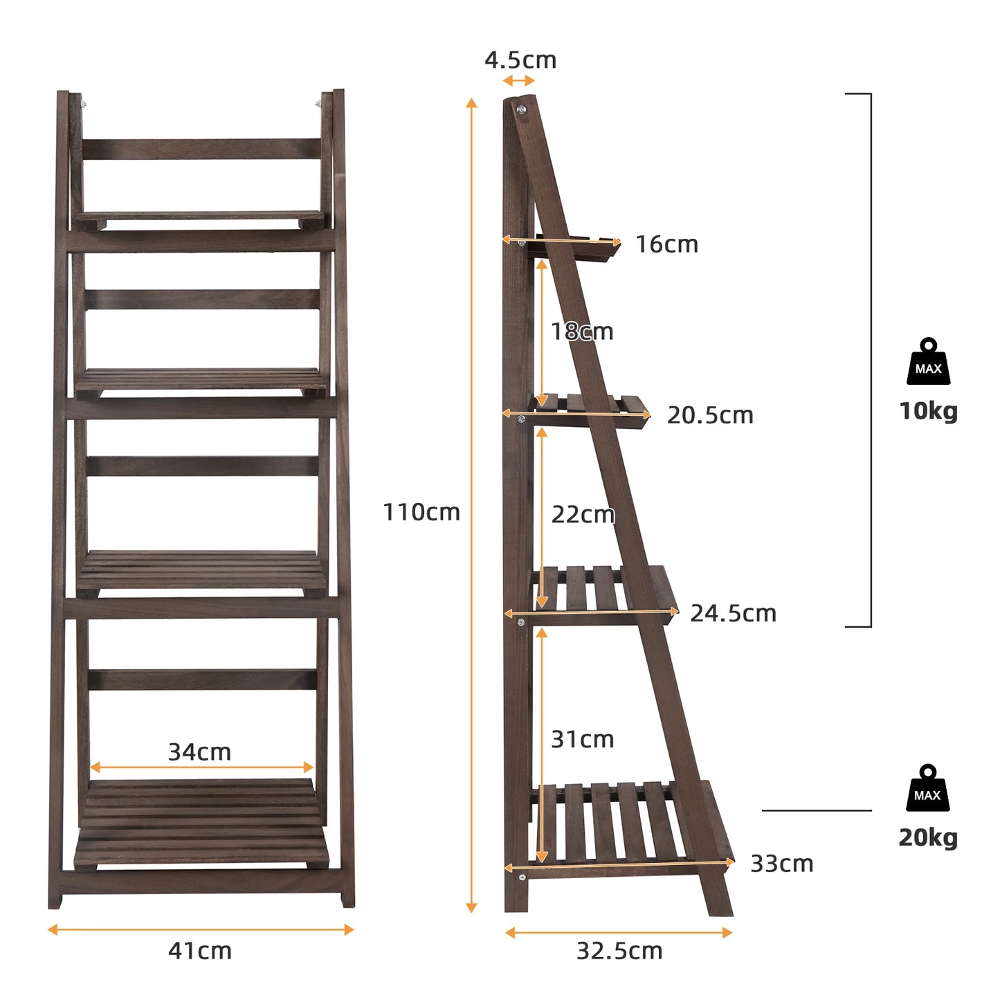 Wooden Folding Ladder Shelf Four Tier Indoor Storage Rack