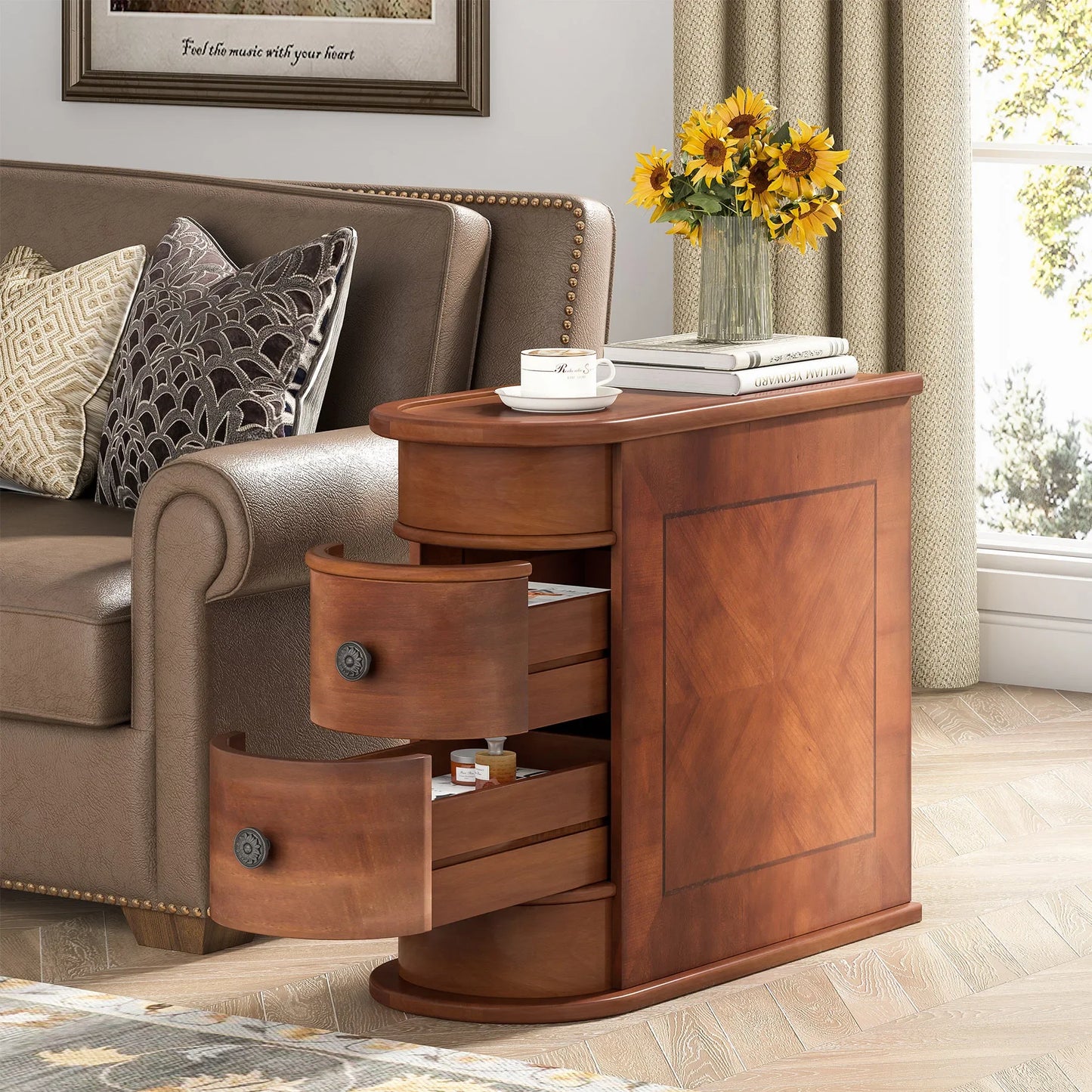 Tribesigns Solid Wood End Table With Drawer For Bedroom
