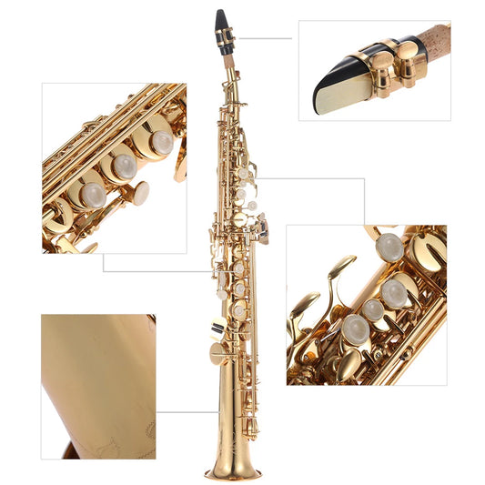 Brass Straight Soprano Saxophone Bb With Carrying Case