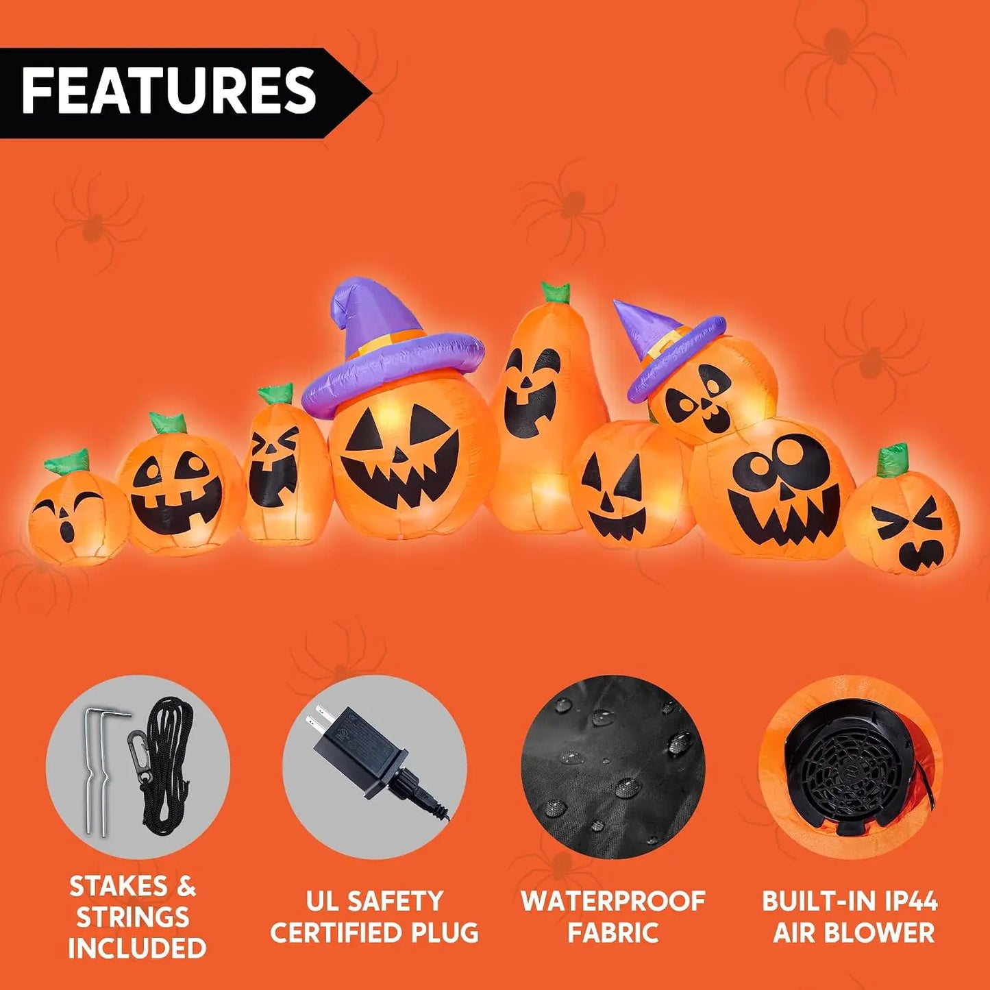 Halloween Inflatable Pumpkin Yard Decoration With LED Witch Hat