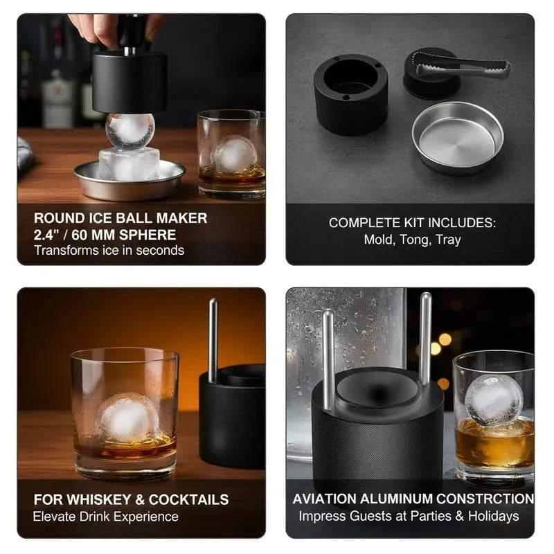 Aviation Aluminum Ice Ball Press Kit With Mold Tray