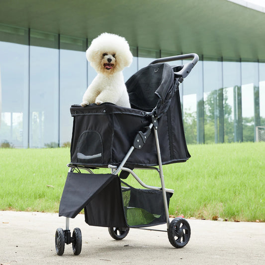 Three Wheel Foldable Pet Stroller With Mesh Windows