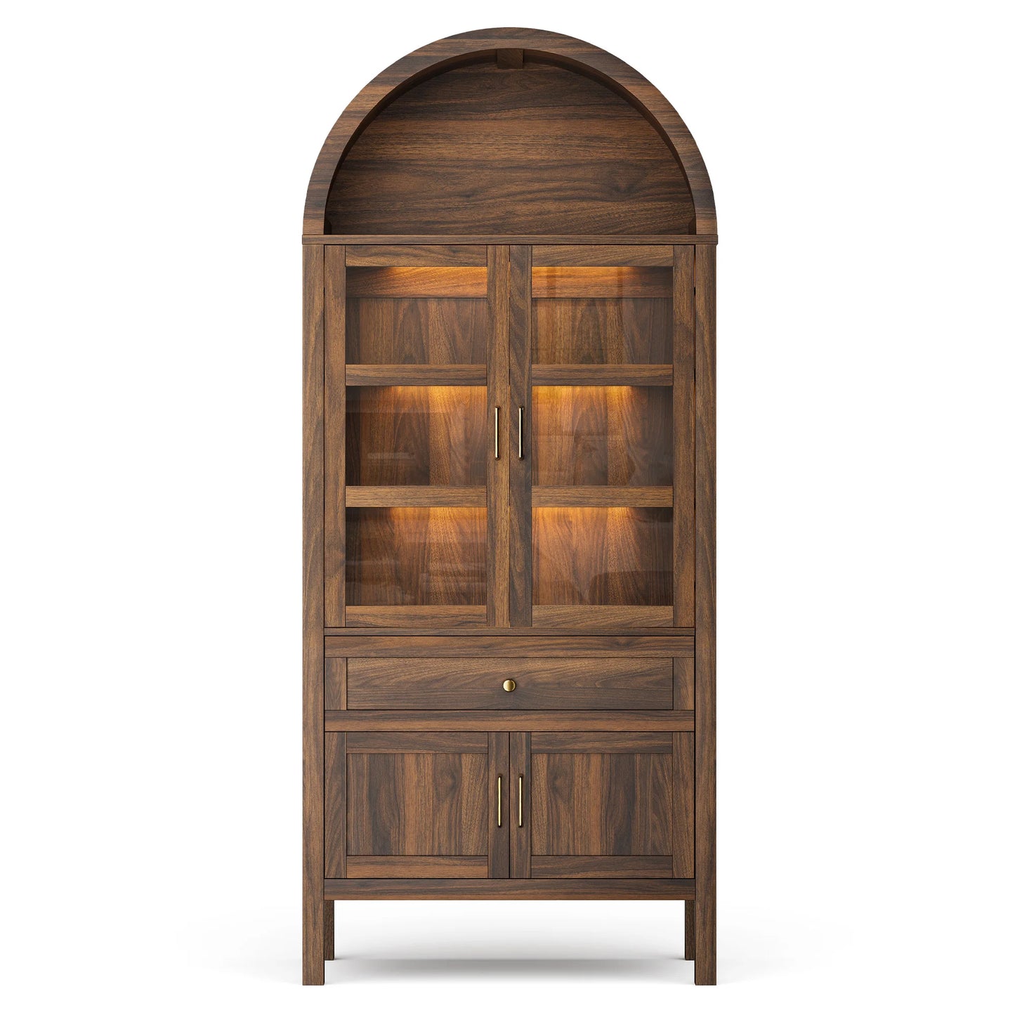 Furgle Arched Wood Storage Cabinet With Adjustable Shelves And Dimmable LED