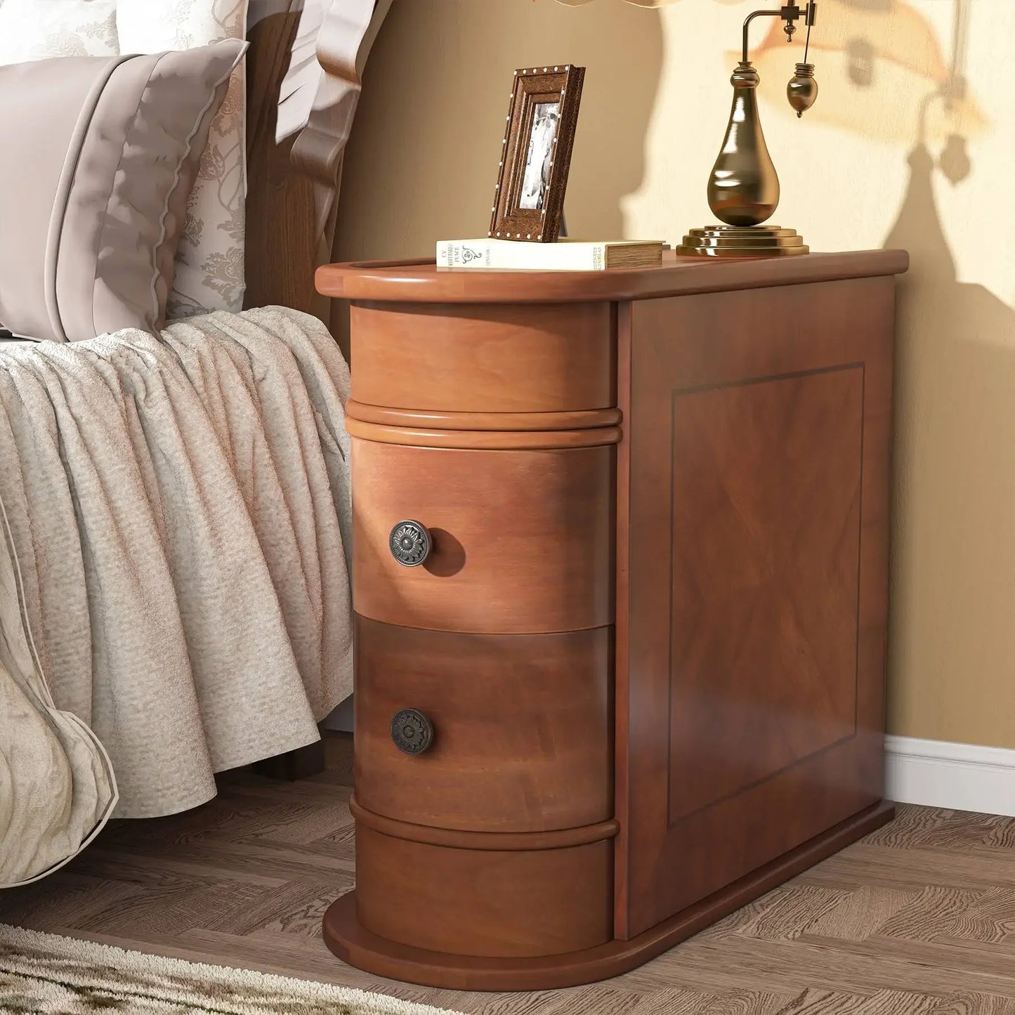 Tribesigns Solid Wood End Table With Drawer For Bedroom