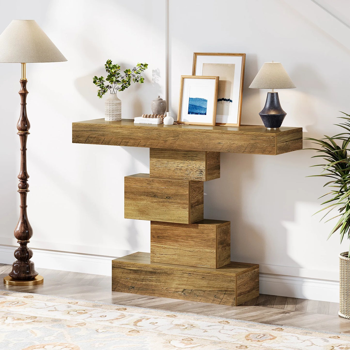 Tribesigns Farmhouse Console Table With Storage And Geometric Base