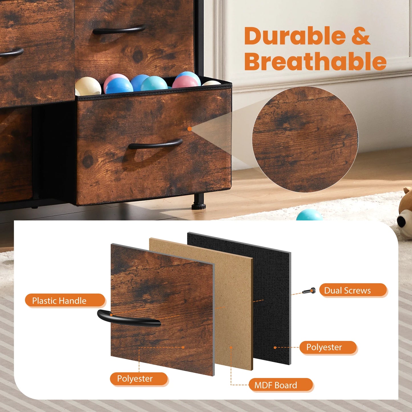 JHK Dresser Wardrobe With 9 Fabric Storage Drawers For Bedroom