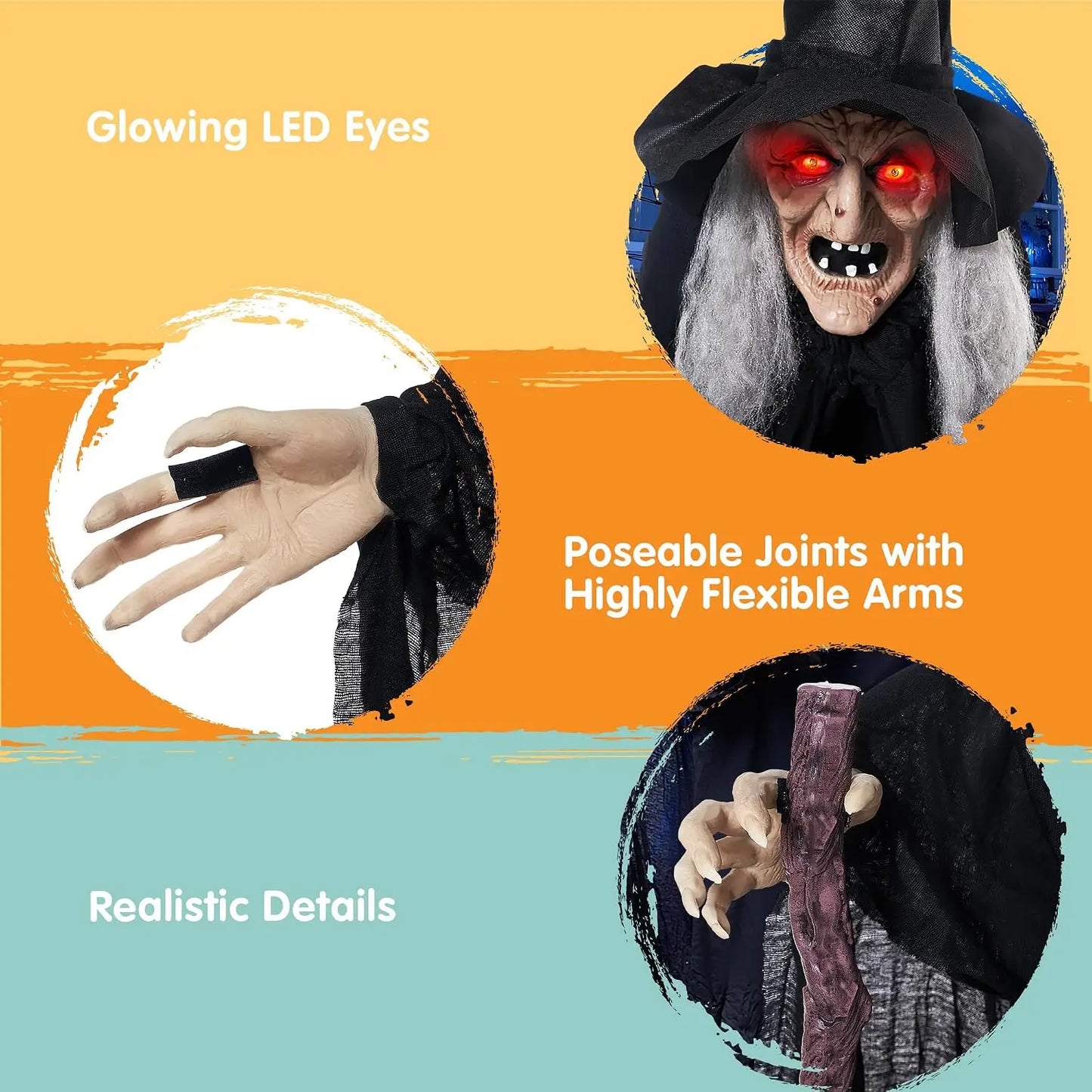 Joyfy Animatronic Witch With Cane Halloween Outdoor Decoration Prop
