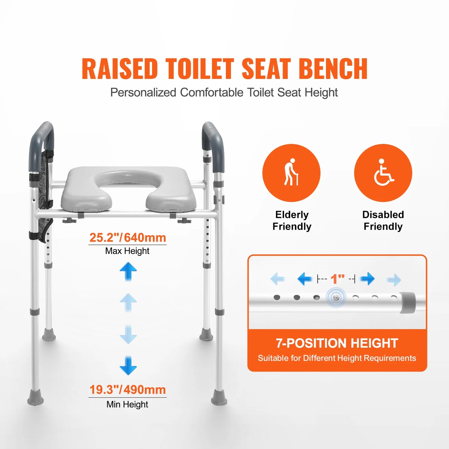 SucceBuy Raised Toilet Seat With Seven Position Height Adjustment 350lbs