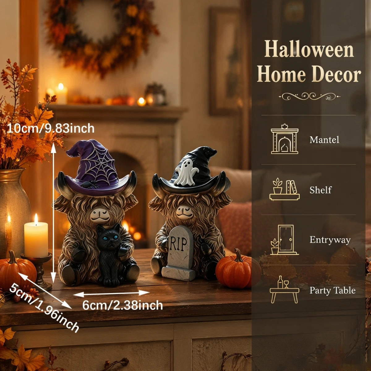 Highland Cow Resin Figurine Set For Halloween Home Decor
