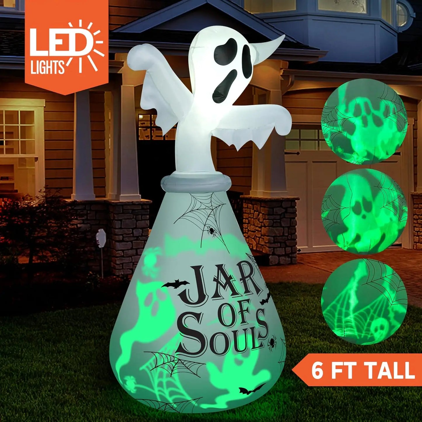 Joyfy Inflatable Ghost Halloween Outdoor Decor With LED Light