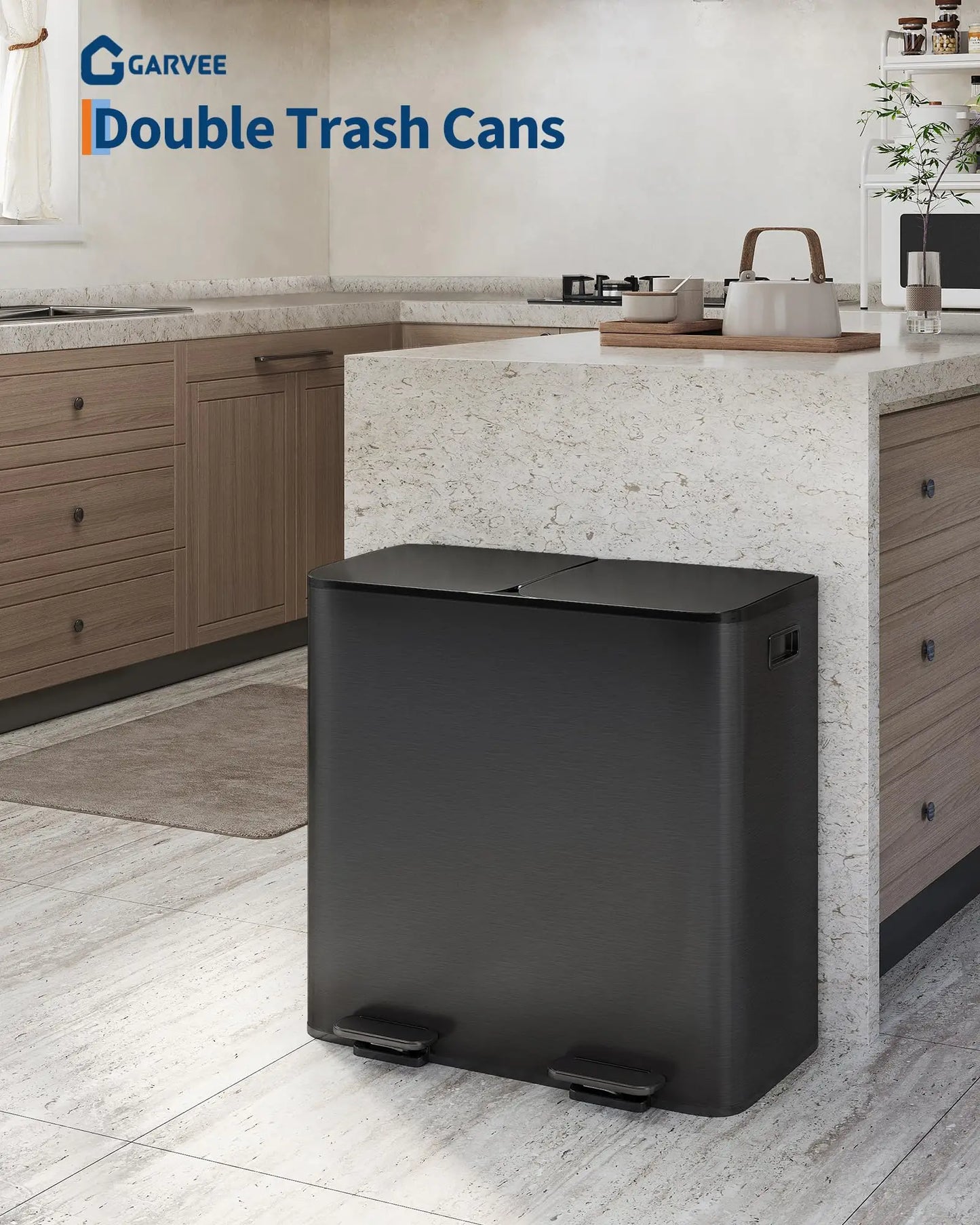 Dual Compartment Stainless Steel Trash Can With Step On Lids