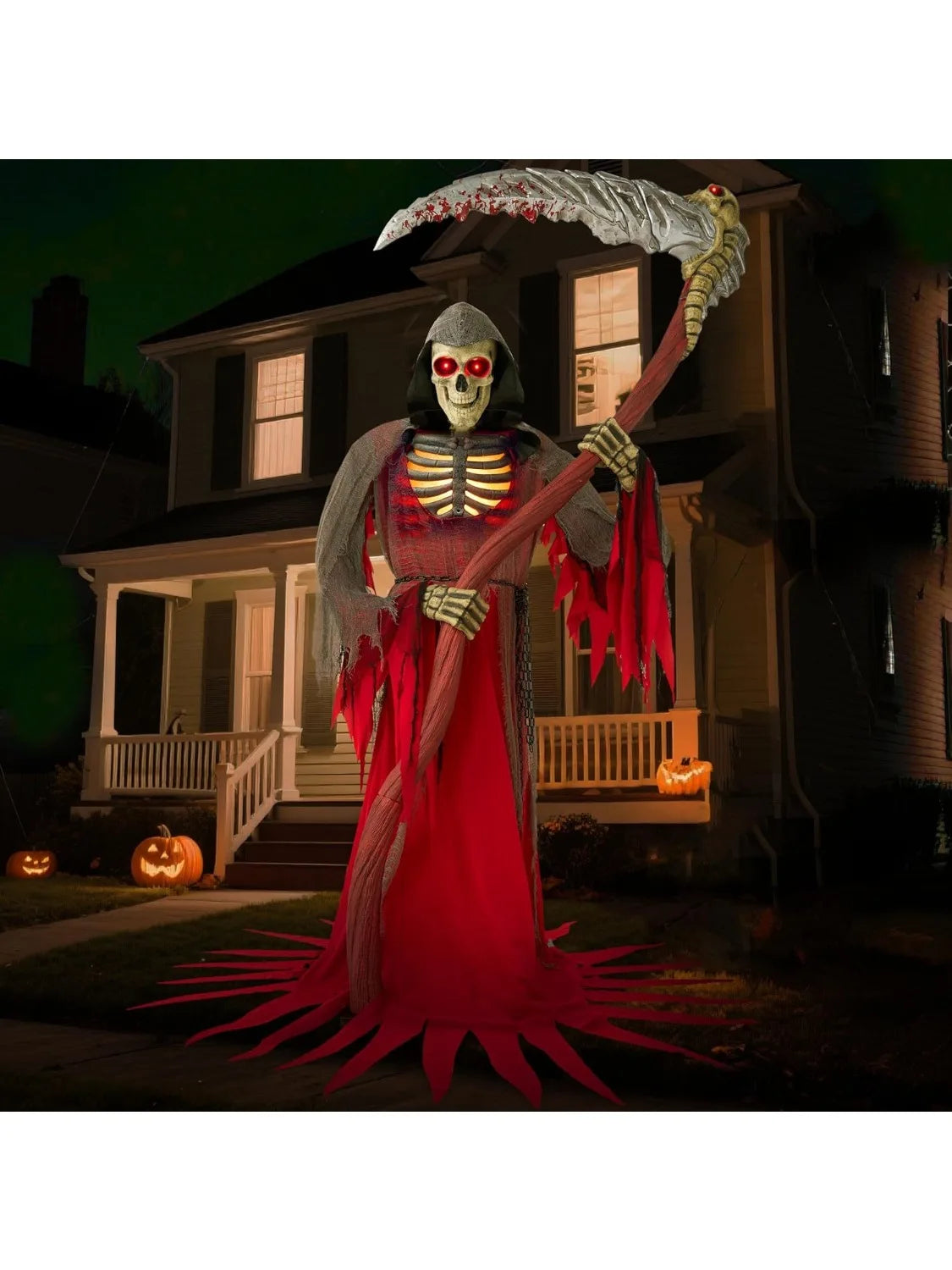 Animated Grim Reaper Skeleton Halloween Decor With Light Sensor