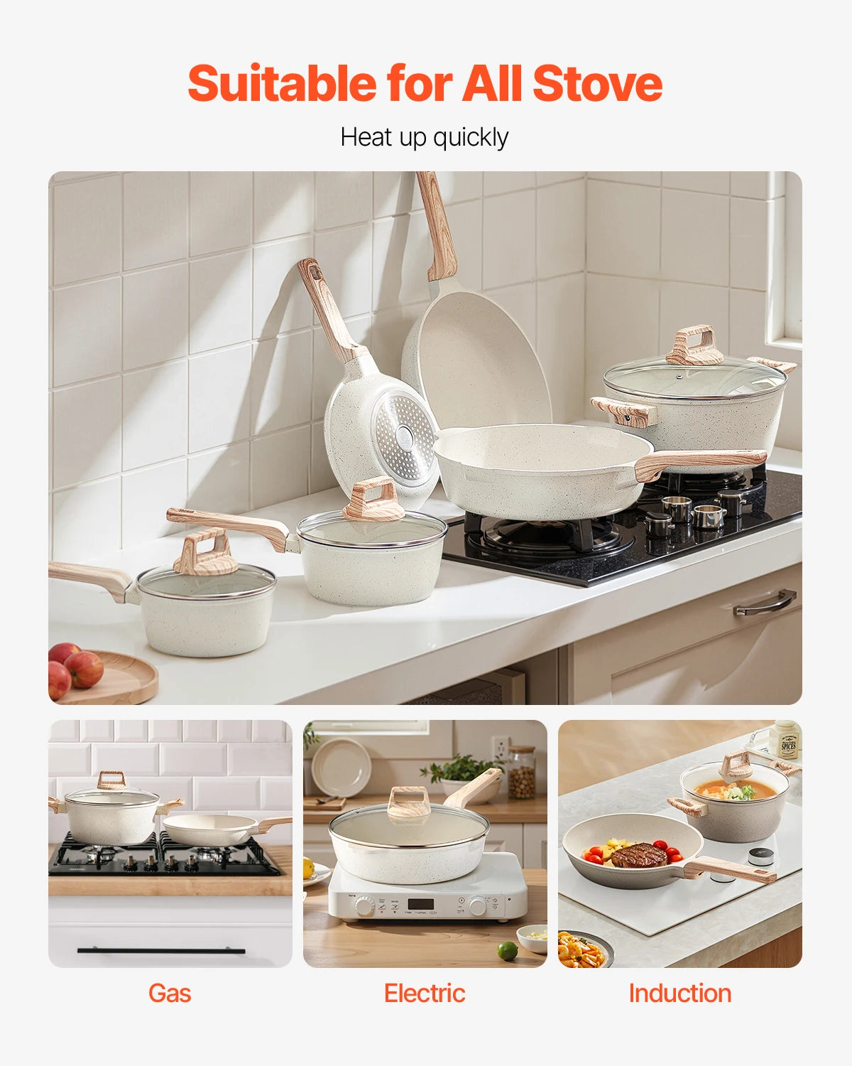 SucceBuy 17 Piece Pots And Pans Set Granite Nonstick Cookware