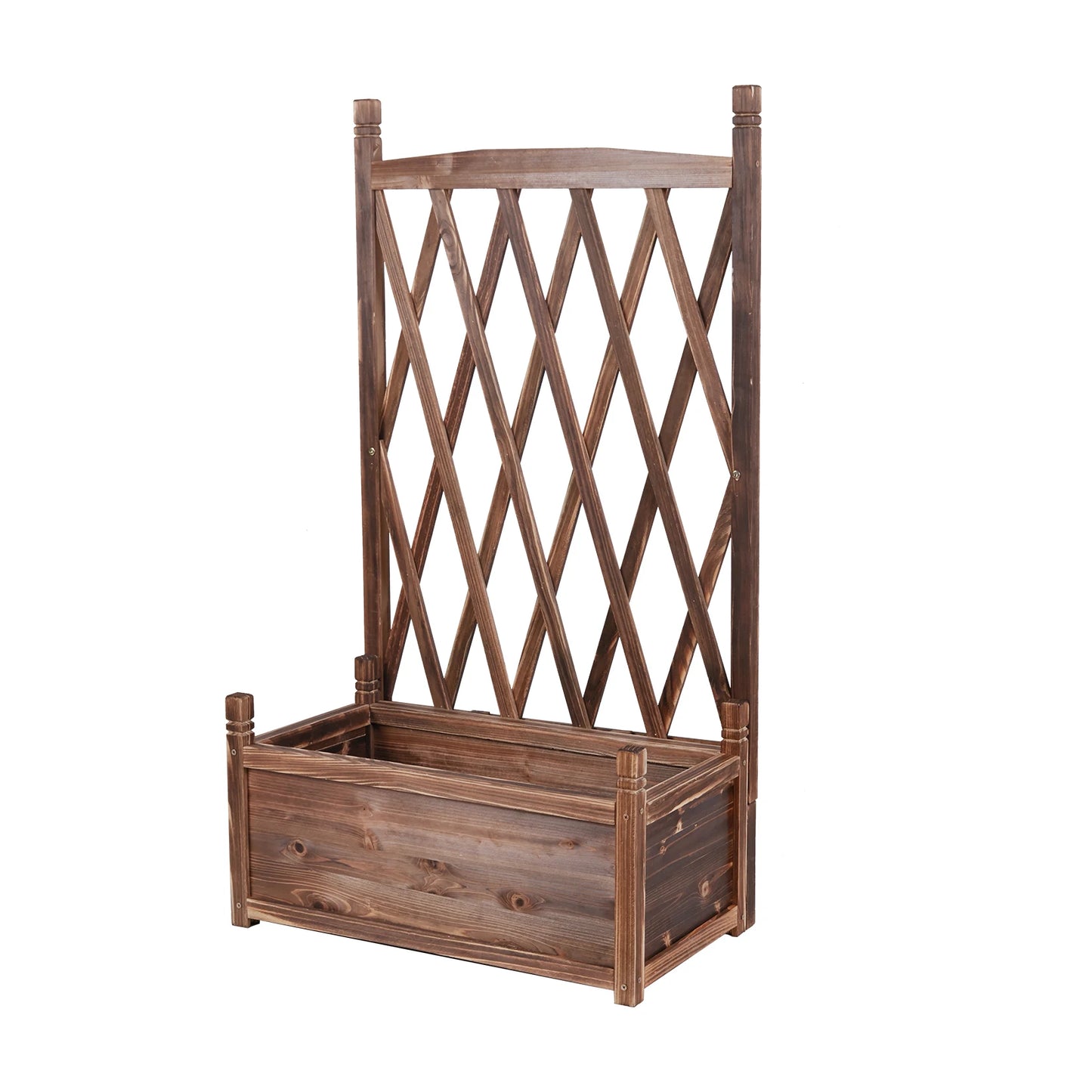 Raised Wooden Garden Bed With Trellis For Vegetables