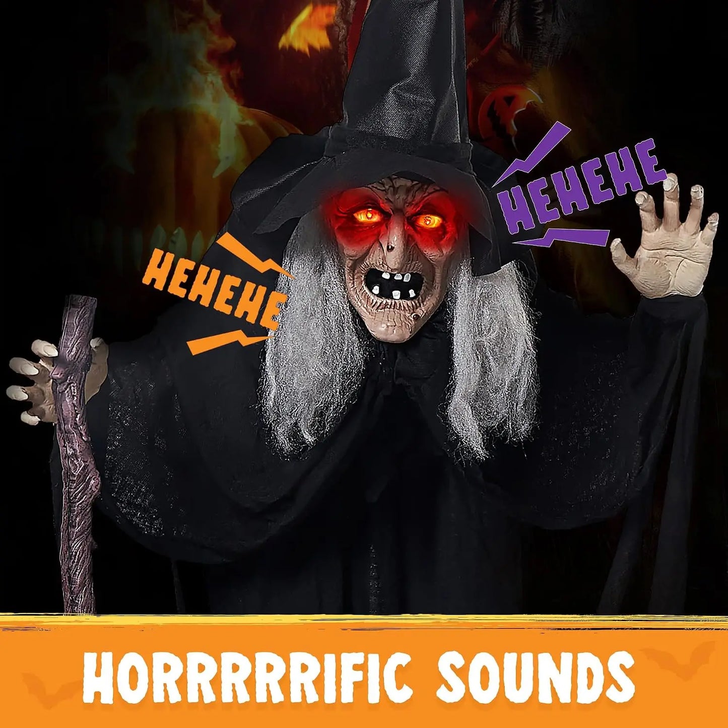 Joyfy Animatronic Witch With Cane Halloween Outdoor Decoration Prop