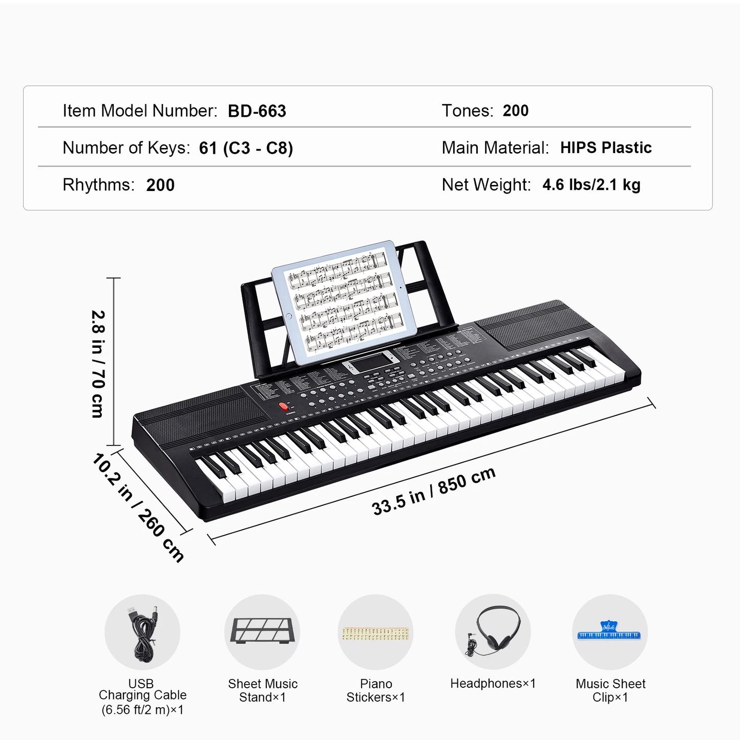 SucceBuy Portable Digital Keyboard Electric Piano For Beginners