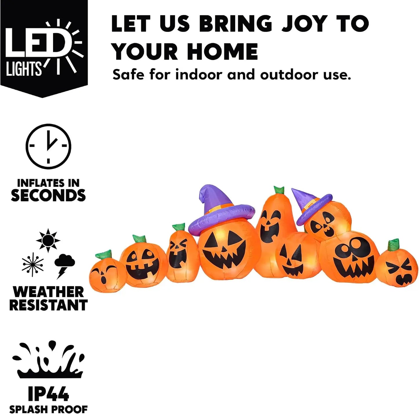 Halloween Inflatable Pumpkin Yard Decoration With LED Witch Hat
