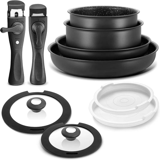 Induction Cookware Set Ten Pieces Nonstick Pans With Removable Handles