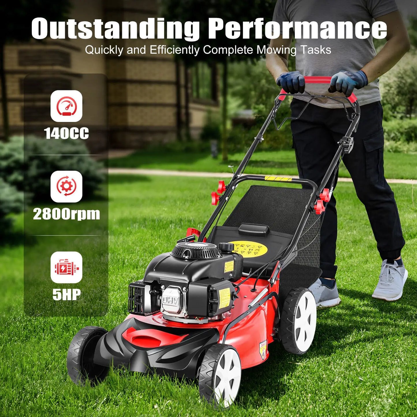 Self Propelled Gasoline Lawn Mower 140cc Four Stroke Adjustable Height