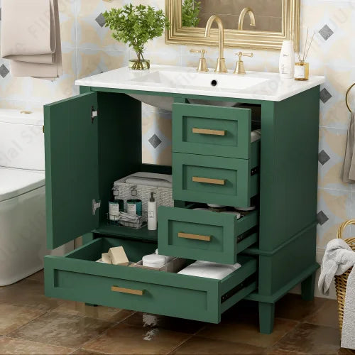 Slofy Solid Wood Bathroom Vanity With Sink And 3 Drawers