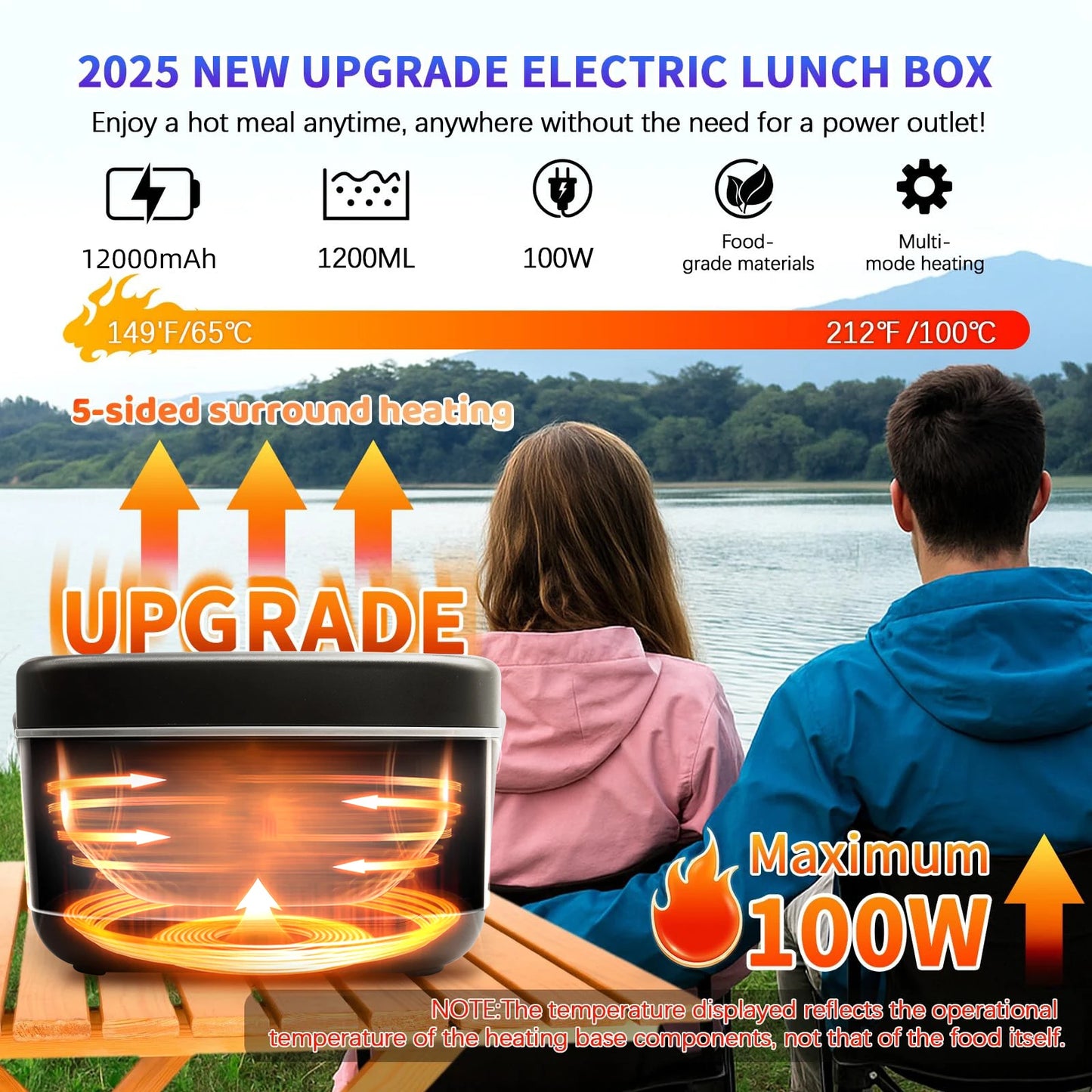 12000mAh Wireless Lunch Box Portable Food Warmer With Automatic Temperature